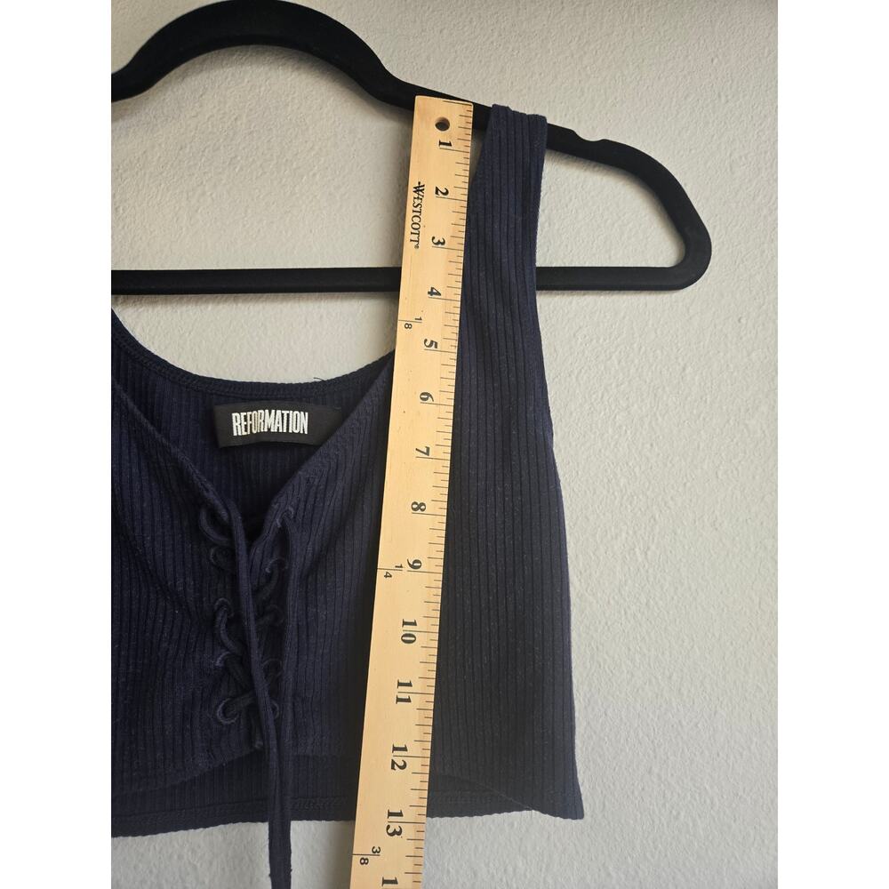 Reformation Black Ribbed Lace Up Cropped Tank Top Size XS - Picture 5 of 6